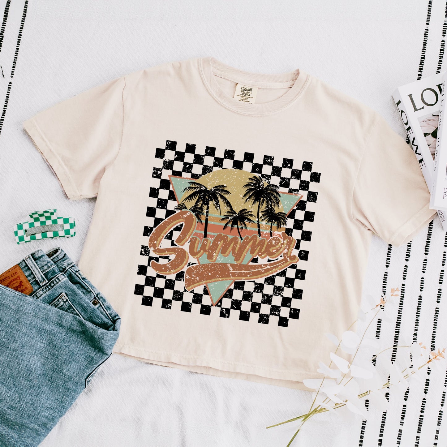 Checkered Summer | Relaxed Fit Cropped Tee