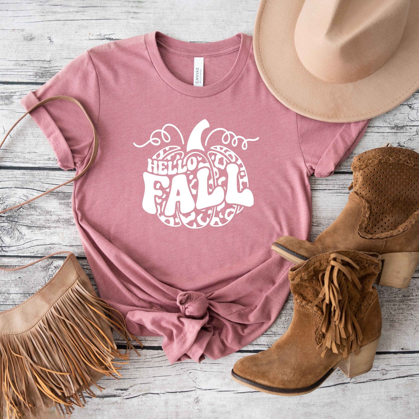 Hello Fall Leopard Pumpkin | Short Sleeve Graphic Tee