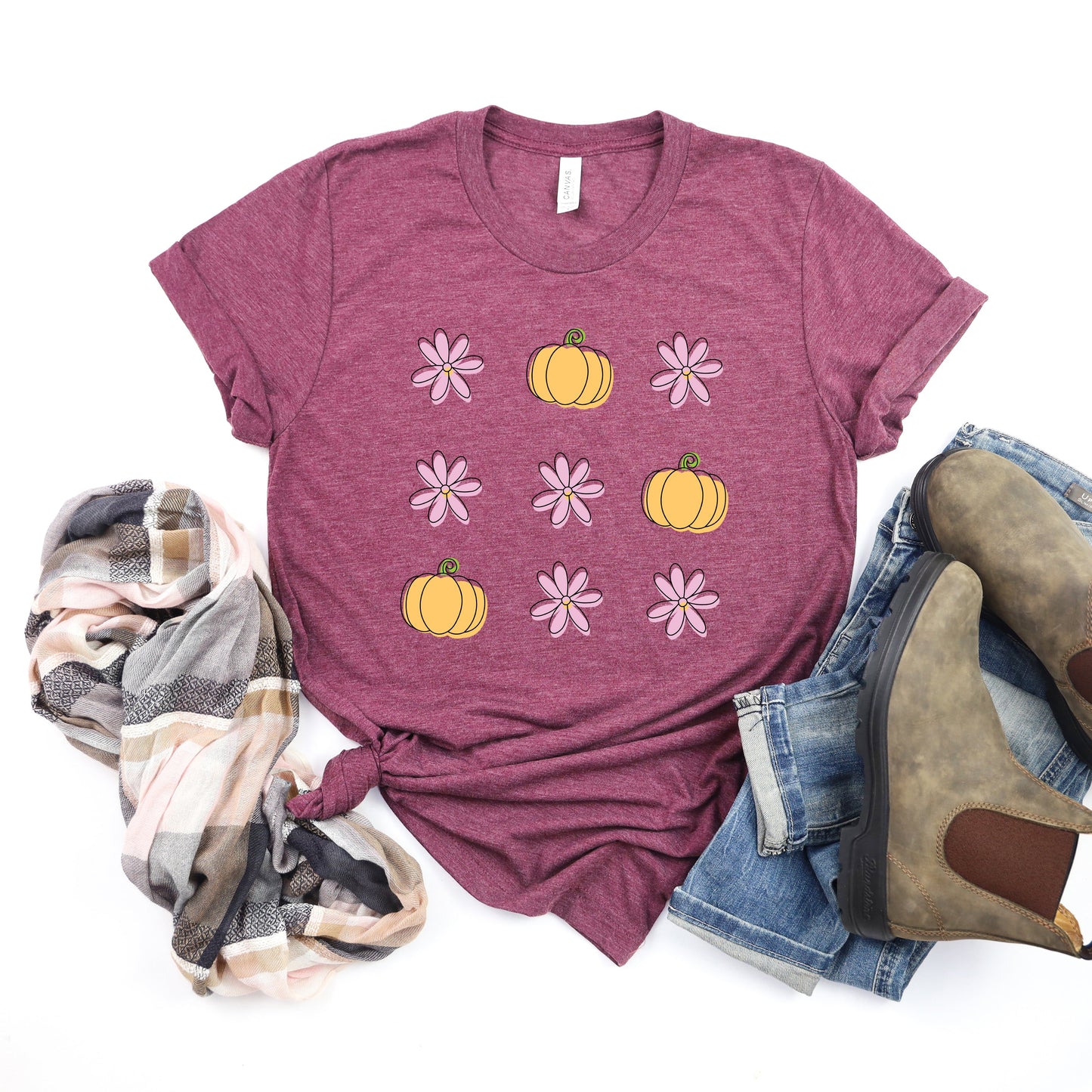 Pumpkin and Flowers | Short Sleeve Crew Neck