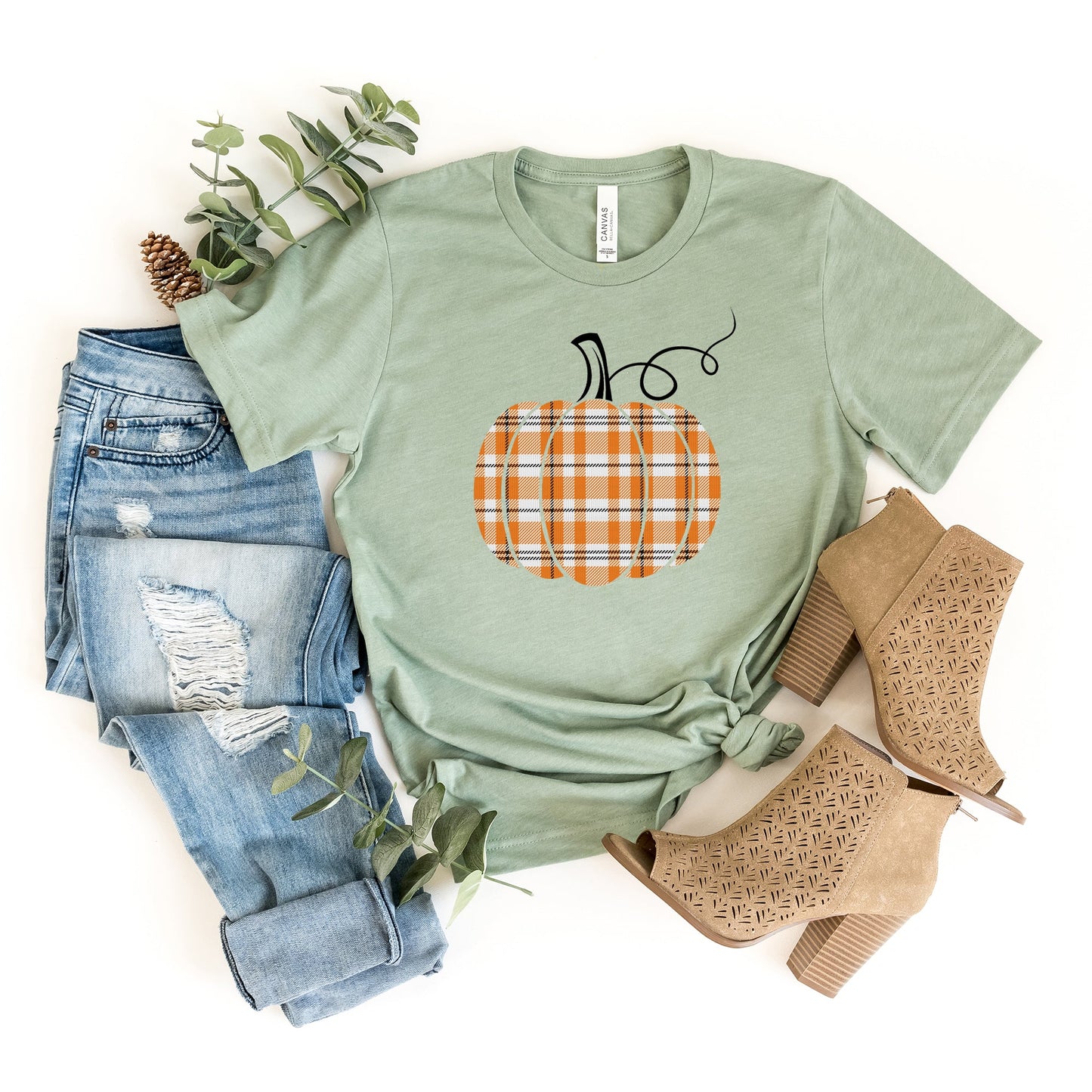Orange Plaid Pumpkin | Short Sleeve Graphic Tee