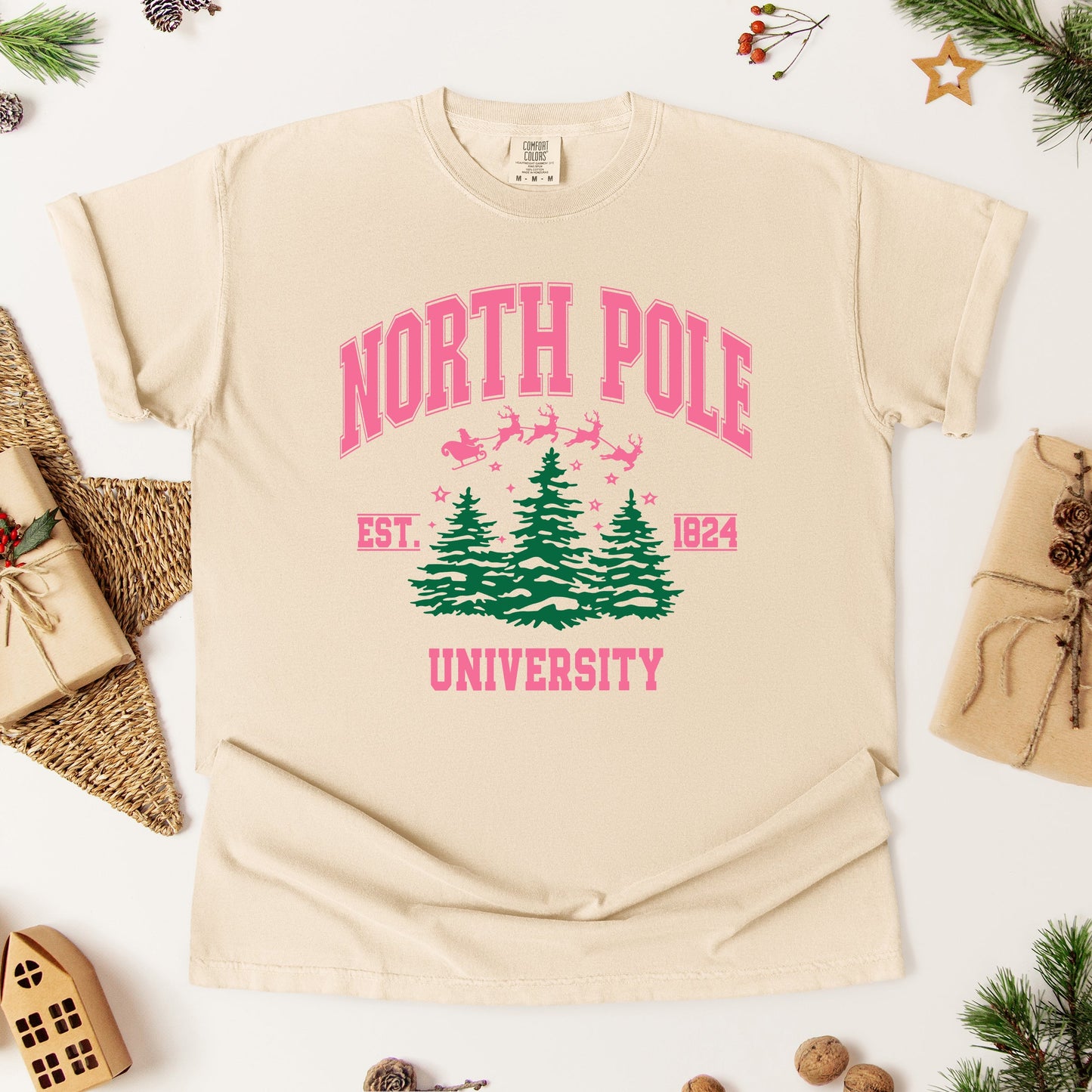 North Pole University Pink Trees | Garment Dyed Tee