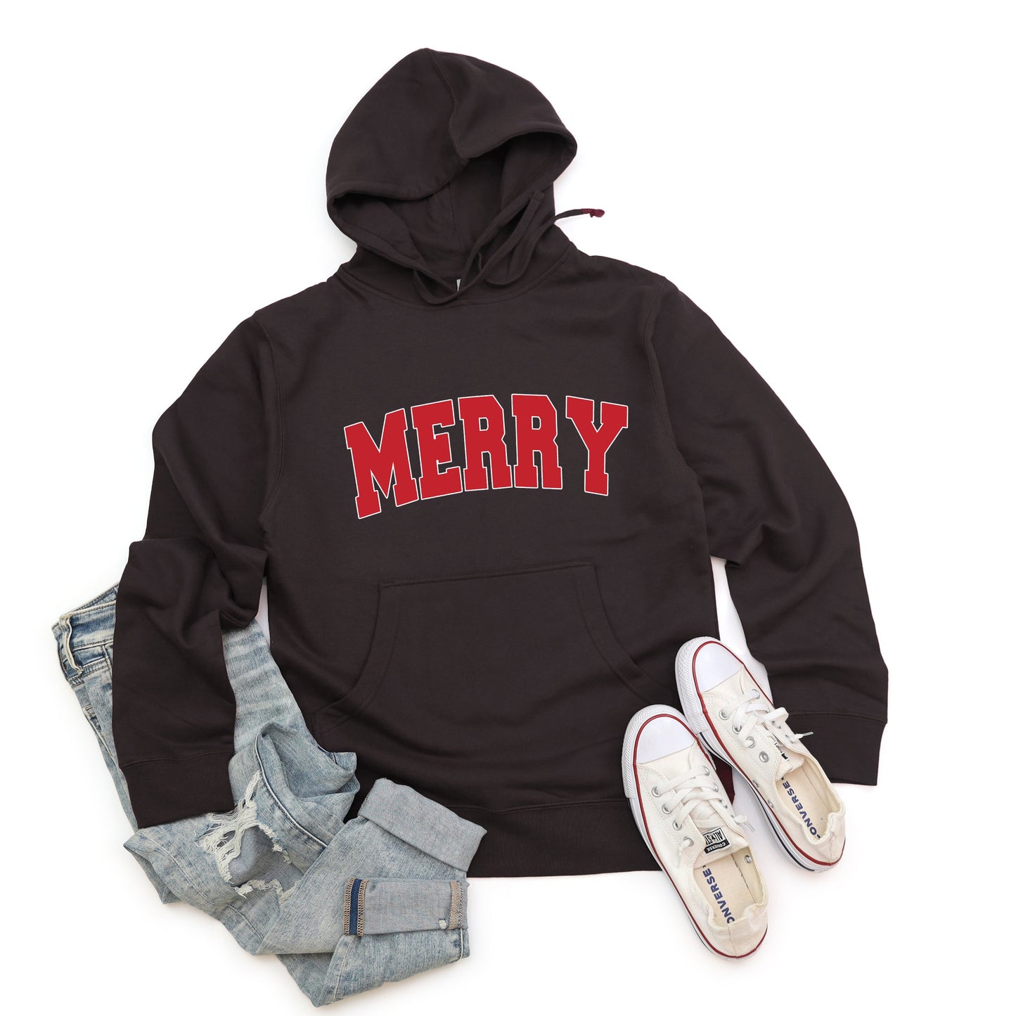 Merry Varsity White Outline | Hoodie