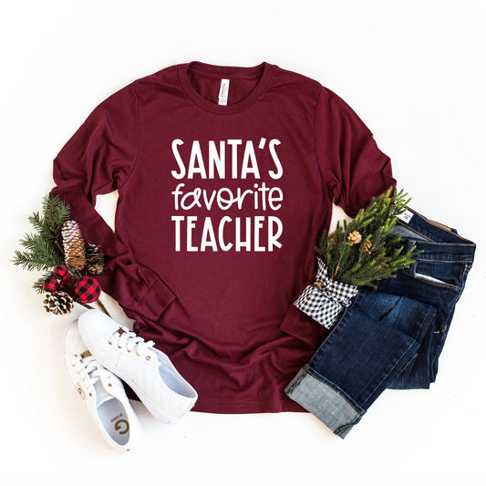 Santa's Favorite Teacher | Long Sleeve Graphic Tee