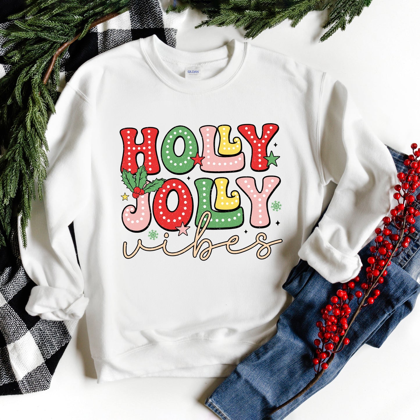 Holly Jolly Vibes Distressed | Sweatshirt