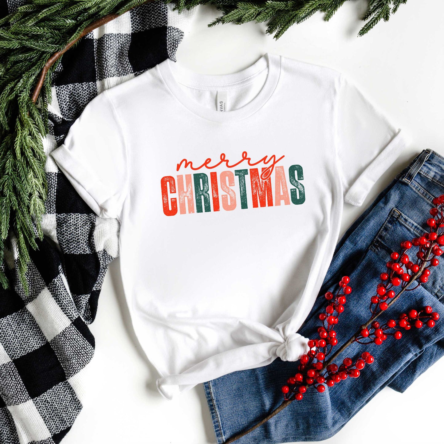 Distressed Merry Christmas | Short Sleeve Crew Neck