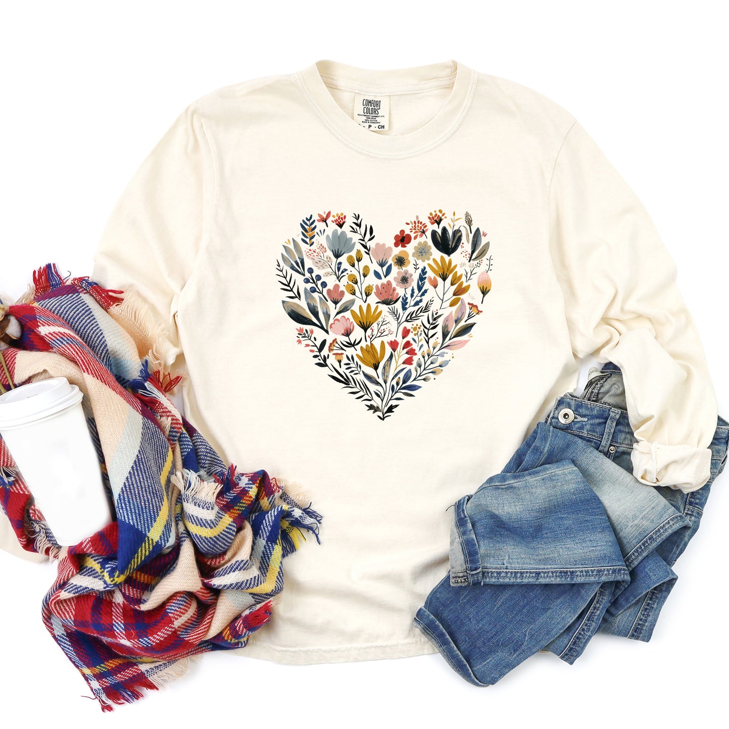 Heart Floral | Garment Dyed Long Sleeve