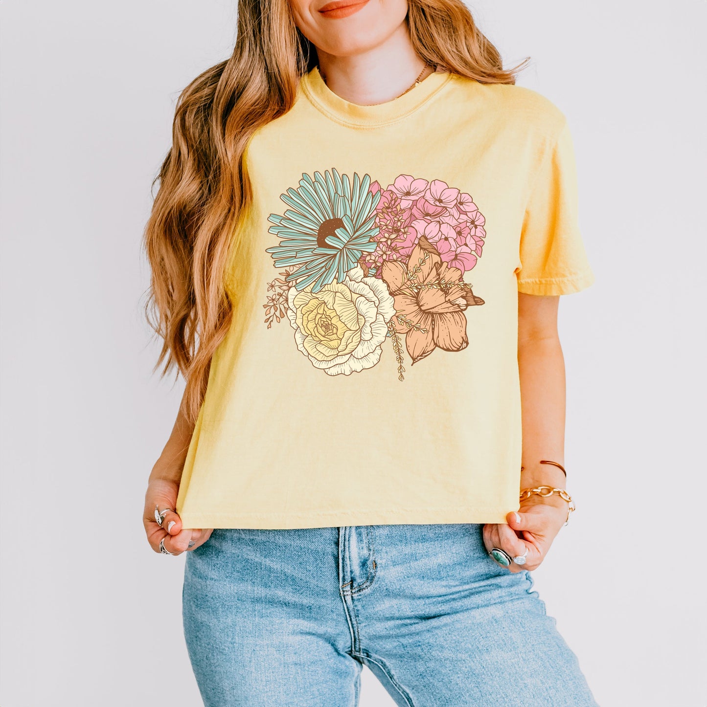 Colorful Flower Bouquet | Relaxed Fit Cropped Tee