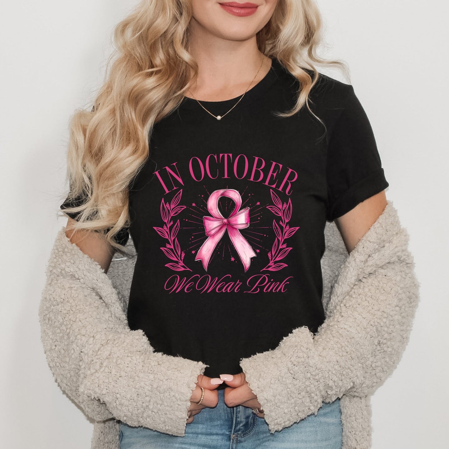 Coquette October We Wear Pink | Short Sleeve Crew Neck