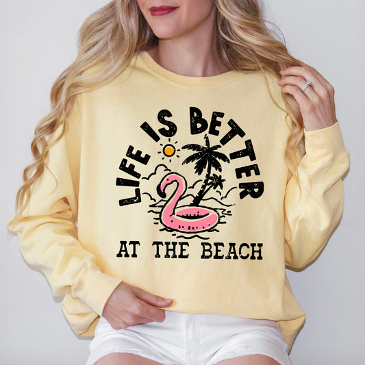Better At The Beach Flamingo | Garment Dyed Sweatshirt