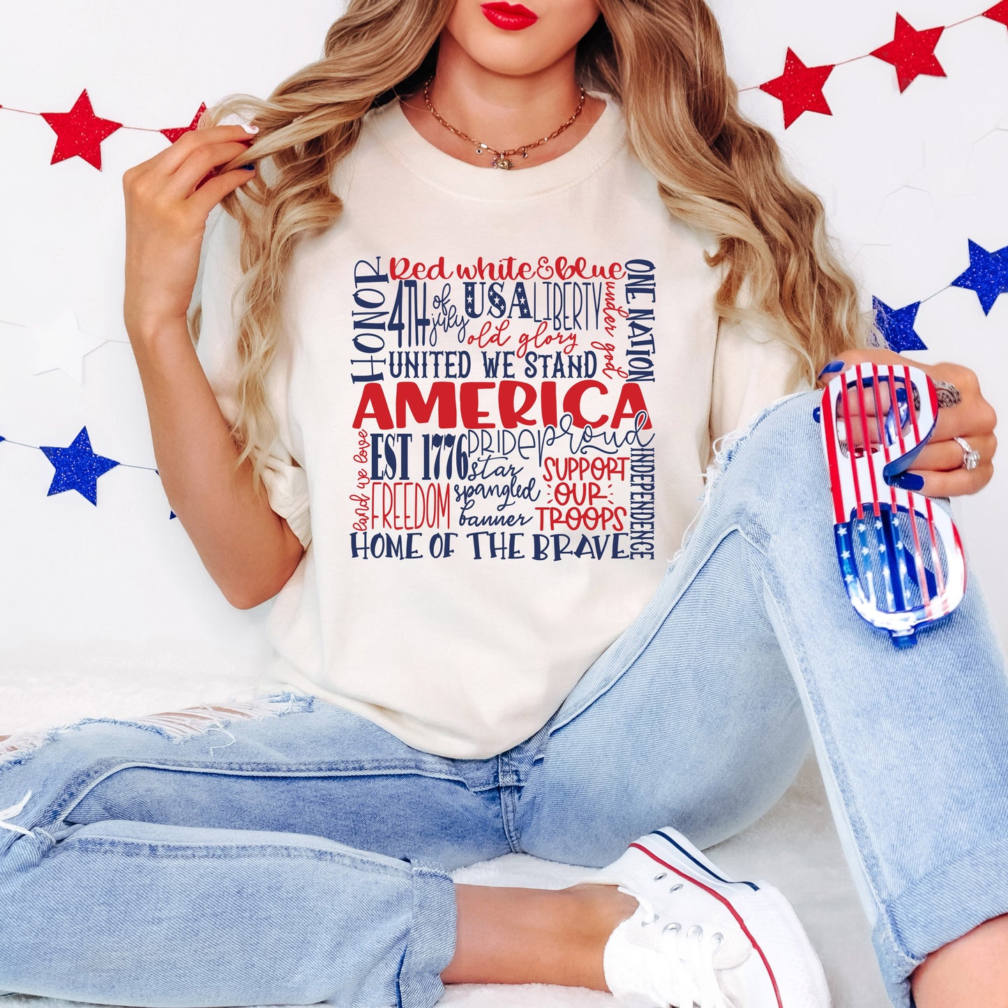 America Words Colorful | Garment Dyed Short Sleeve Tee