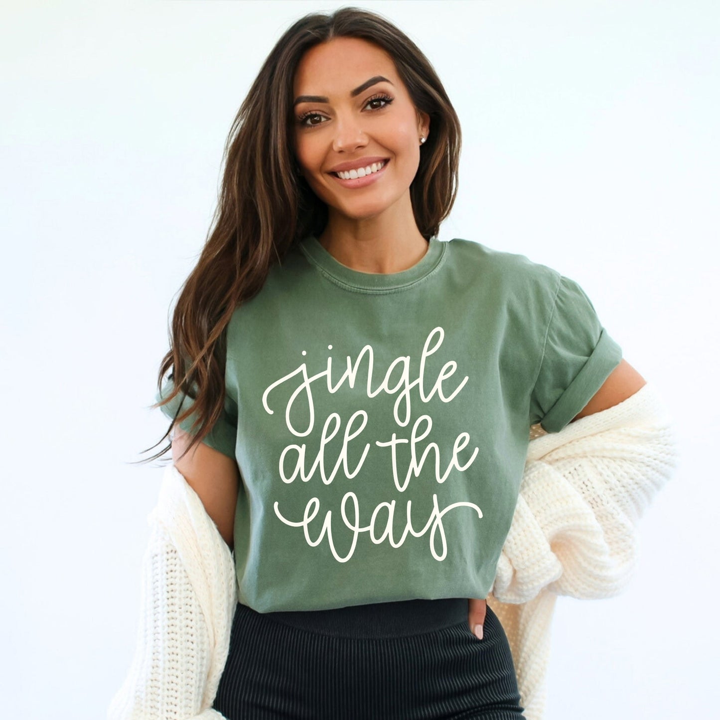 Jingle All The Way Cursive Puff Print | Garment Dyed Short Sleeve Tee