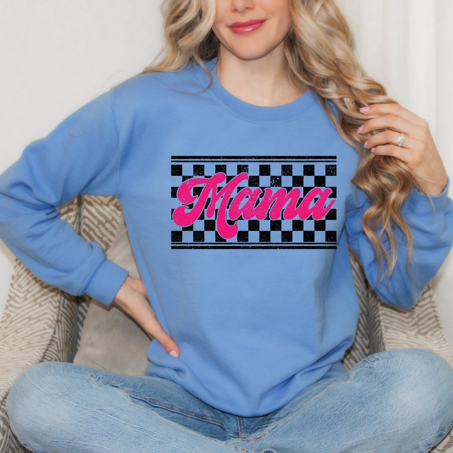 Pink Mama Checkered Grunge| Sweatshirt