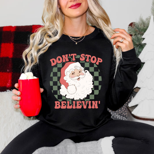 Don't Stop Believin' Santa Checkered | Sweatshirt
