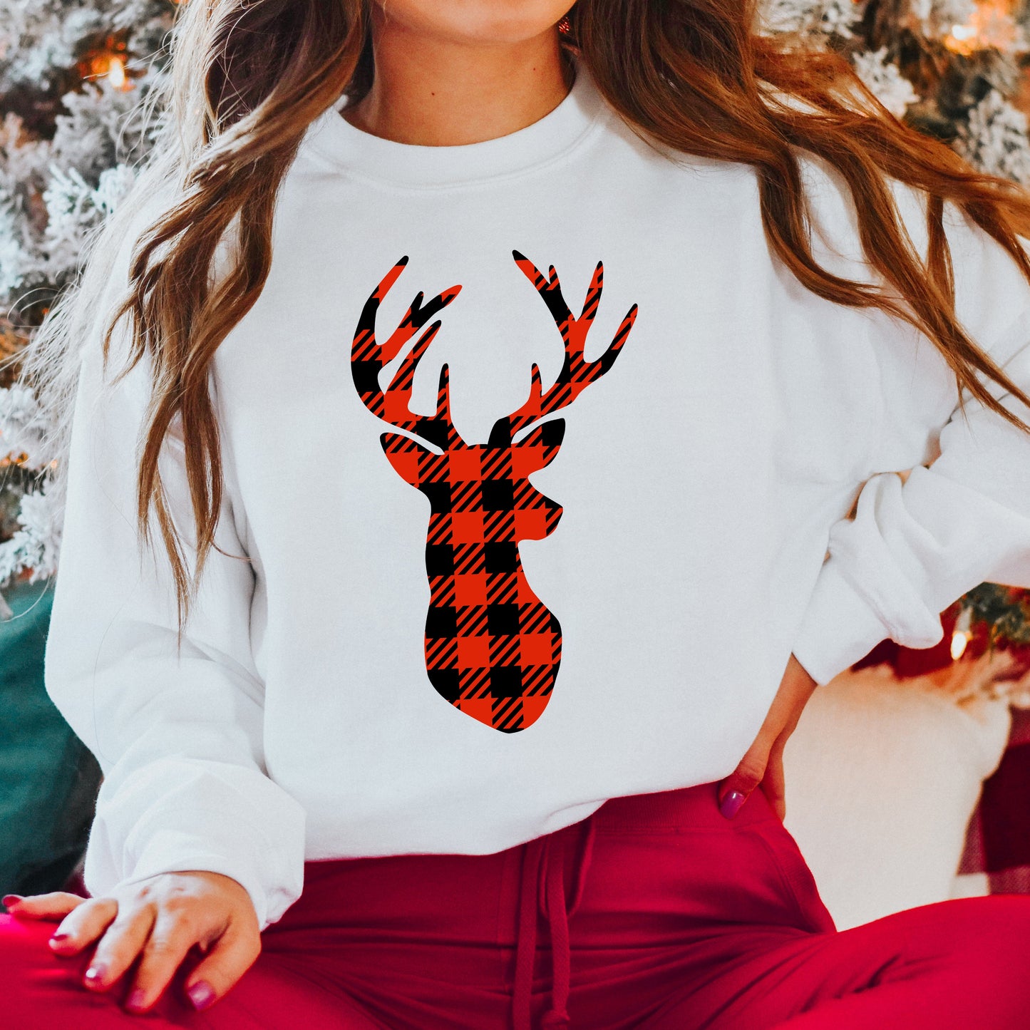 Buffalo Plaid Reindeer | Sweatshirt