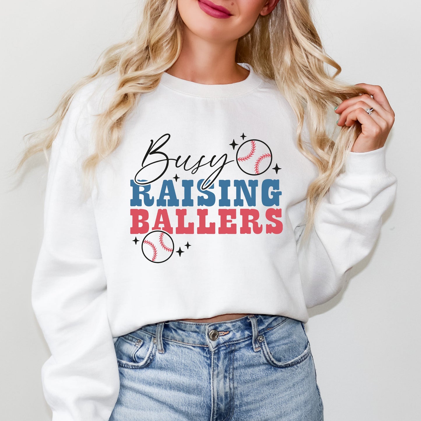 Busy Raising Ballers Baseball Colorful | Sweatshirt