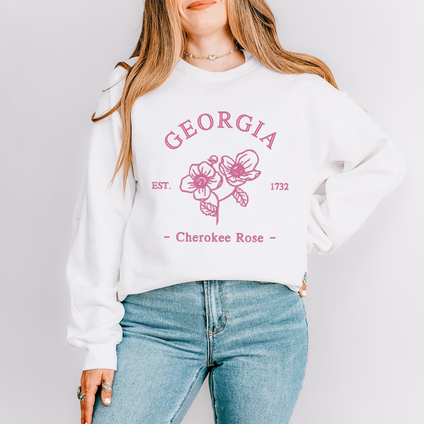 Embroidered Georgia Cherokee Rose | Sweatshirt