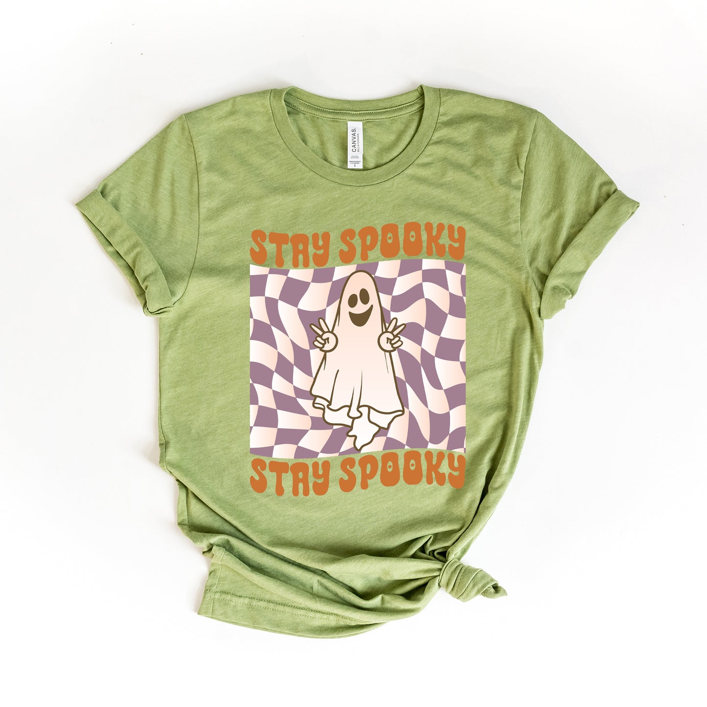 Checkered Stay Spooky Ghost | Short Sleeve Crew Neck