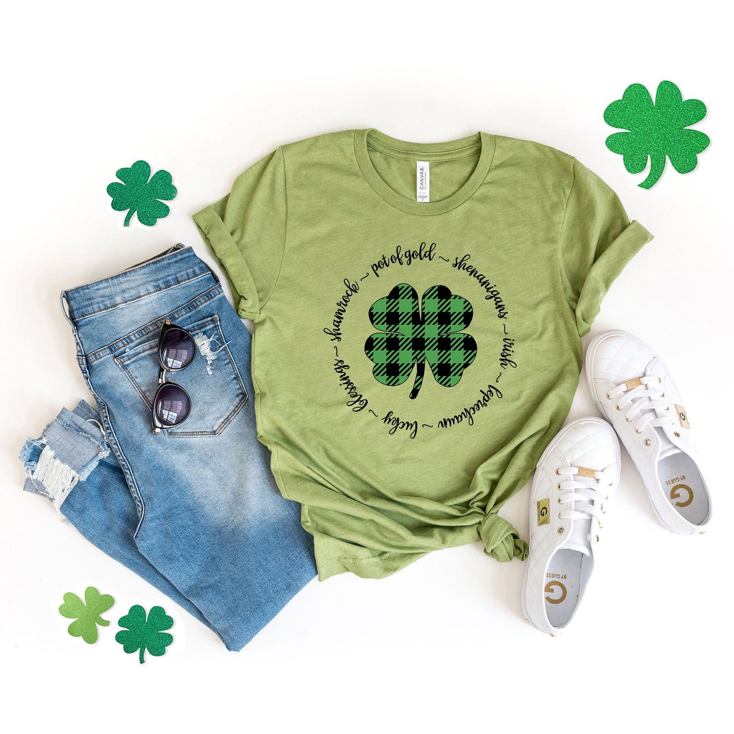 Buffalo Plaid Shamrock Circle | Short Sleeve Graphic Tee