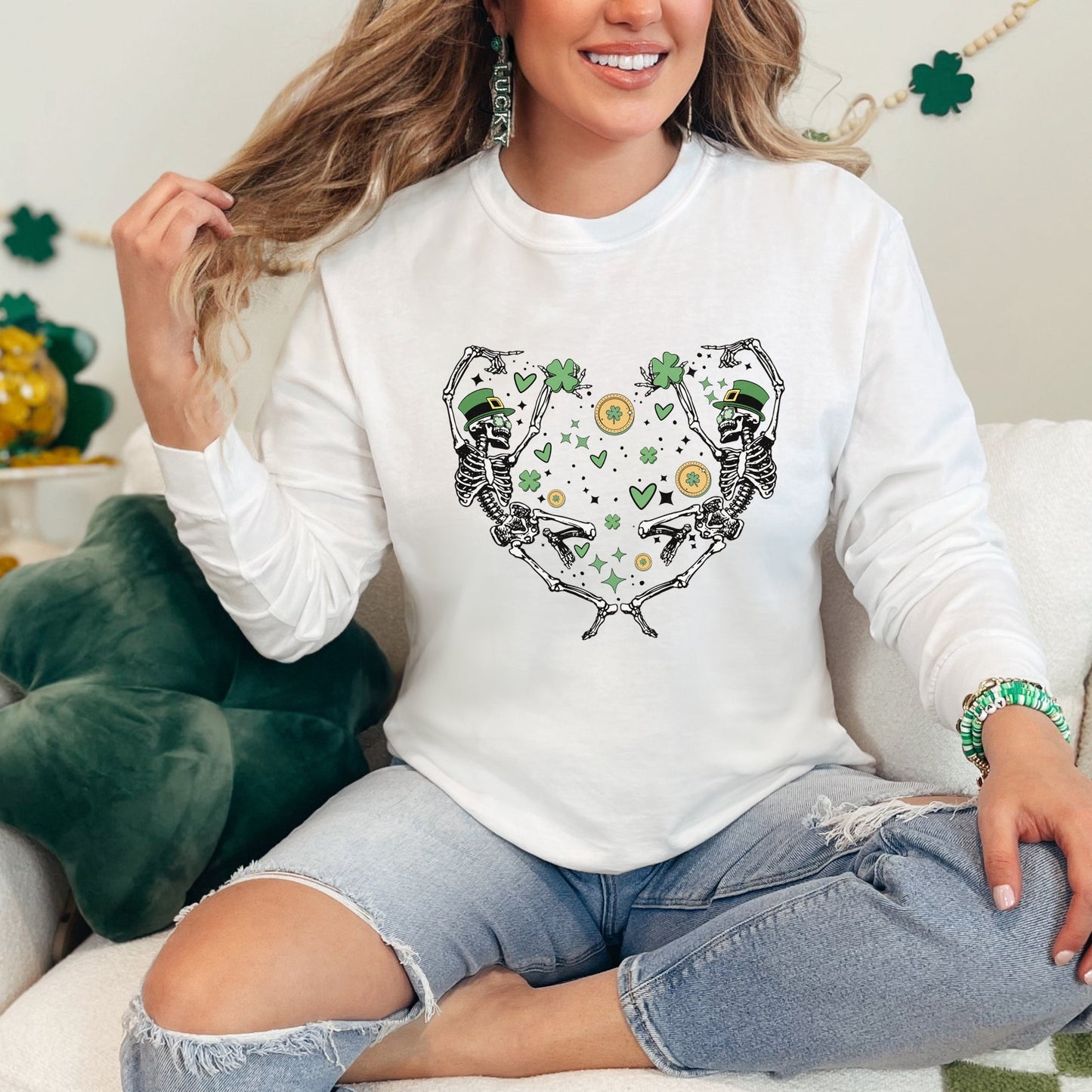 Skeleton St. Patrick's Heart | Garment Dyed Long Sleeve