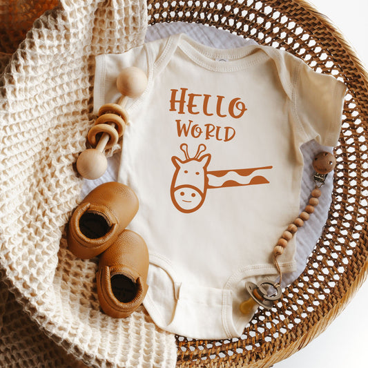 Hello World Giraffe | Baby Graphic Short Sleeve Bodysuit