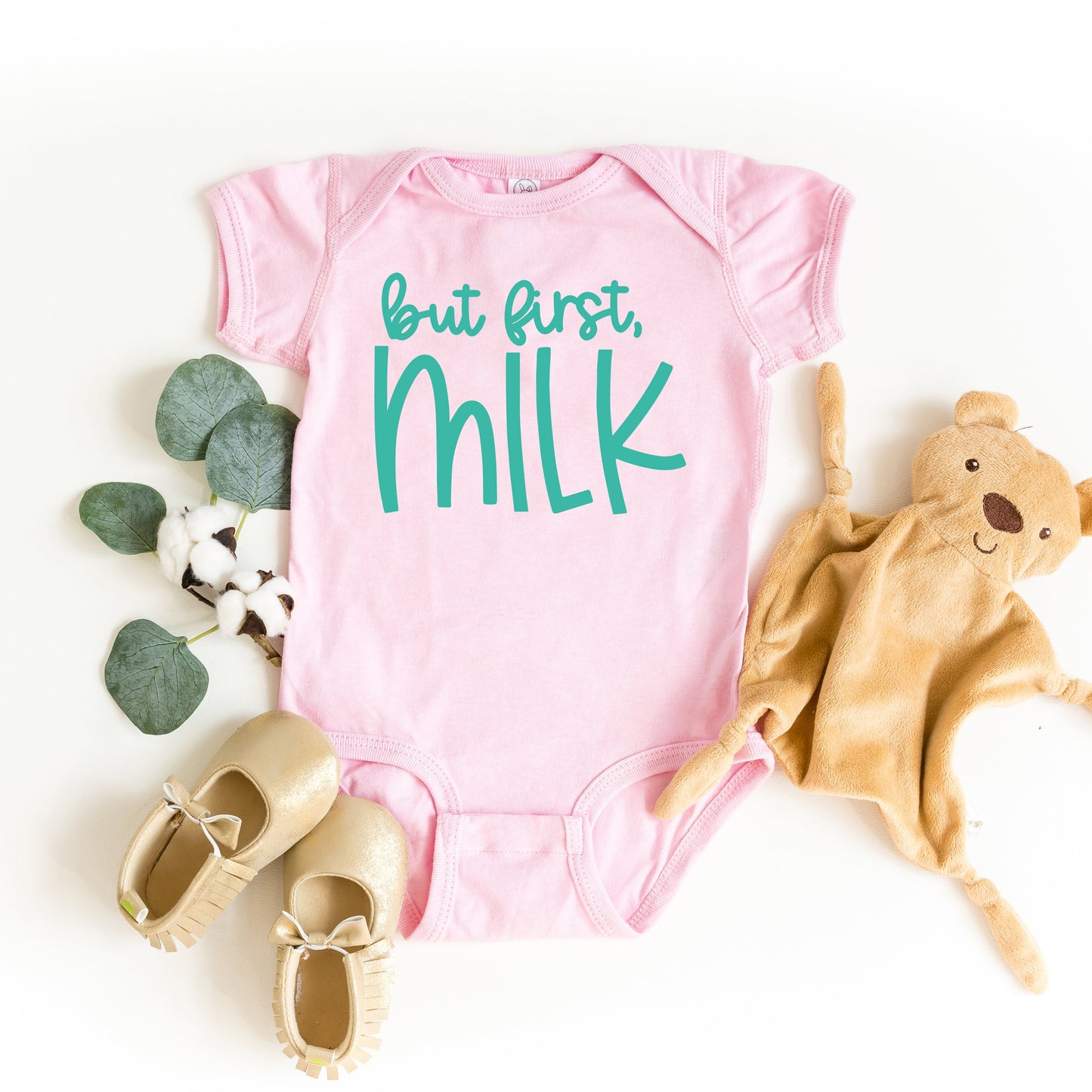 But First Milk | Baby Graphic Short Sleeve Bodysuit