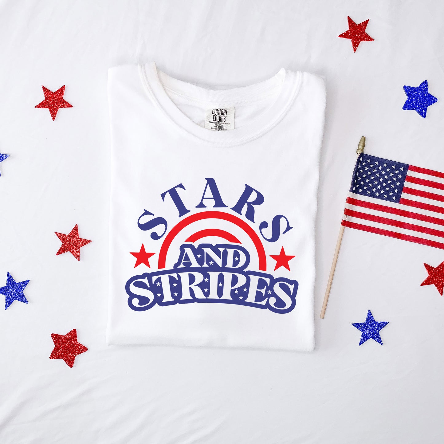 Stars And Stripes Arched | Garment Dyed Short Sleeve Tee