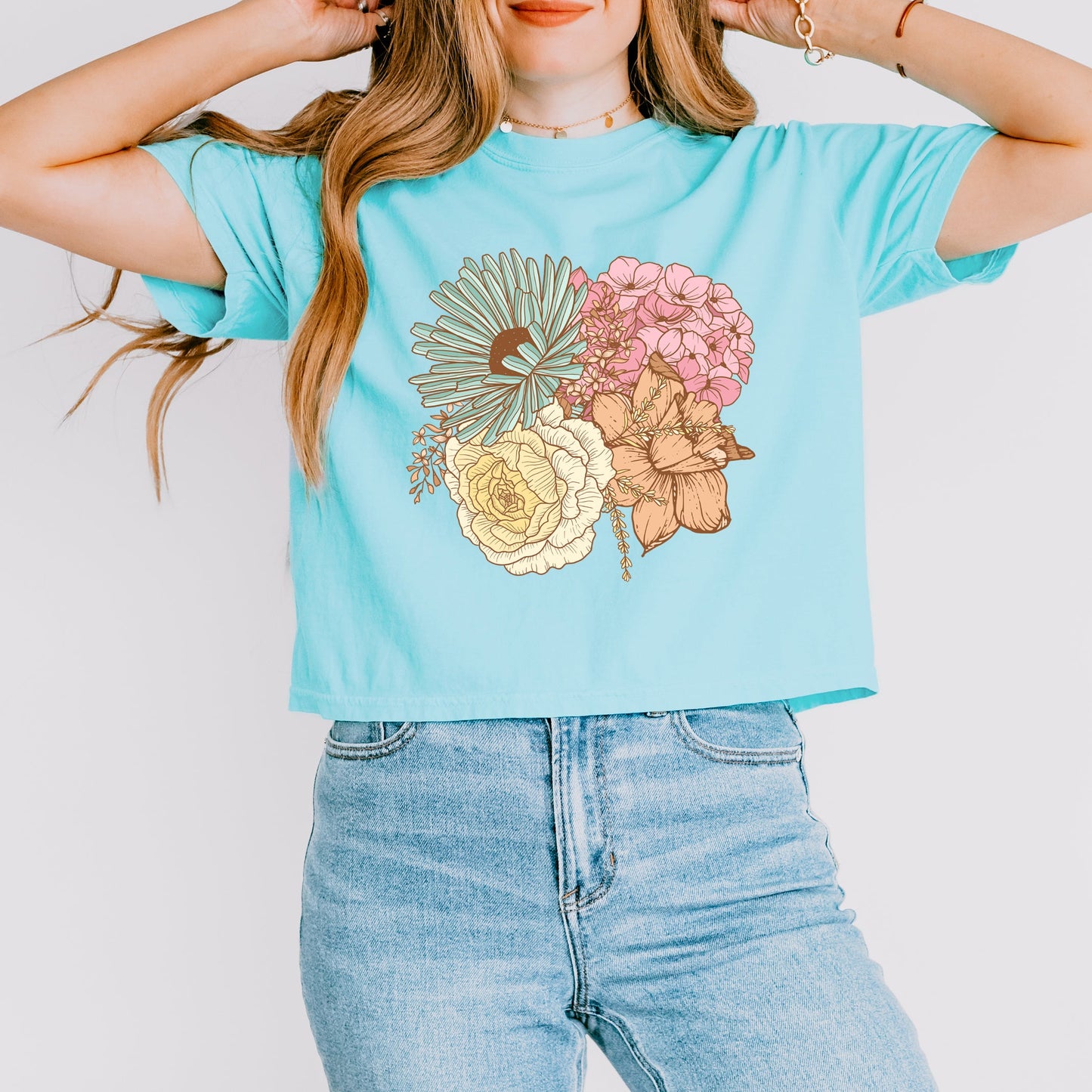 Colorful Flower Bouquet | Relaxed Fit Cropped Tee
