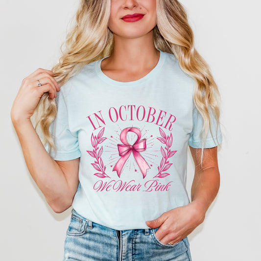 Coquette October We Wear Pink | Short Sleeve Crew Neck