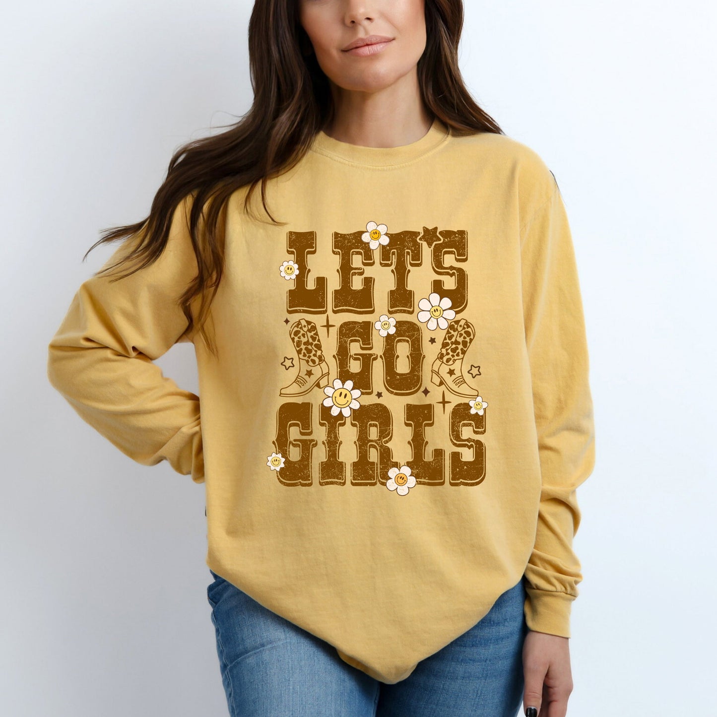 Floral Let's Go Girls | Garment Dyed Long Sleeve Tee