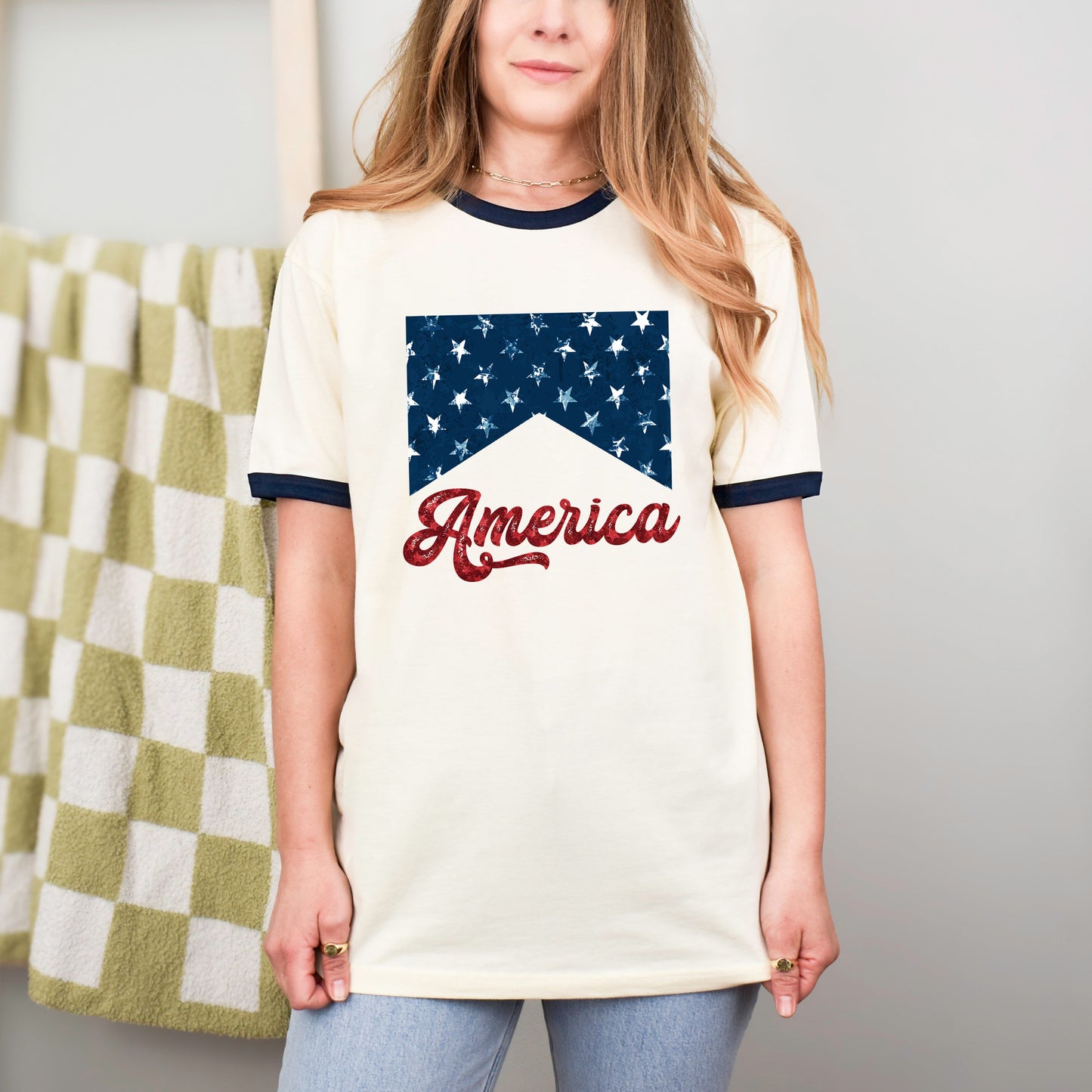 America Retro Cursive | Ringer Tee