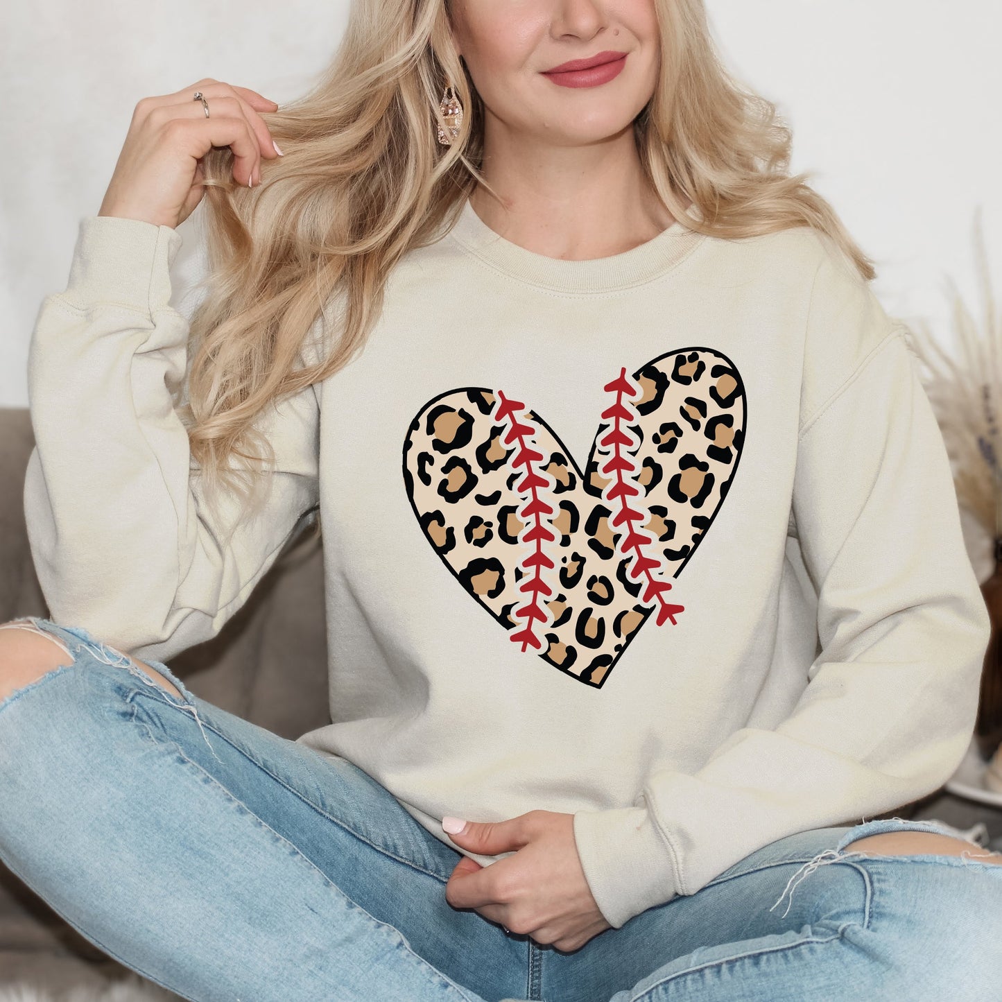 Leopard Baseball Heart | Sweatshirt