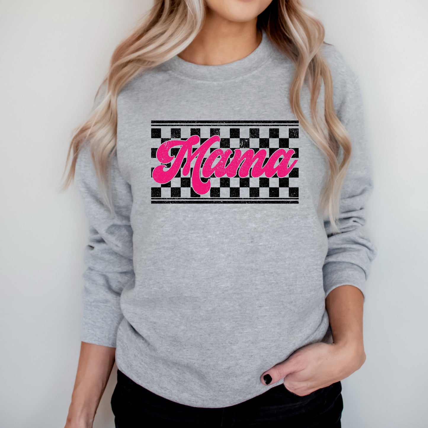 Pink Mama Checkered Grunge| Sweatshirt