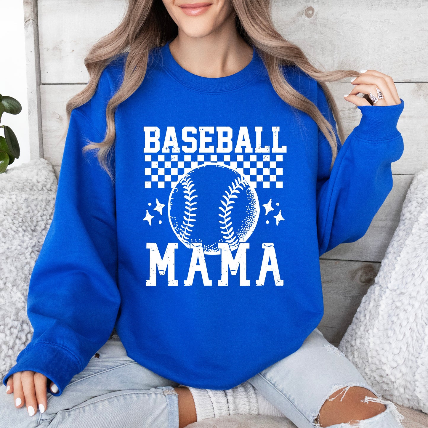Checkered Baseball Mama | Sweatshirt