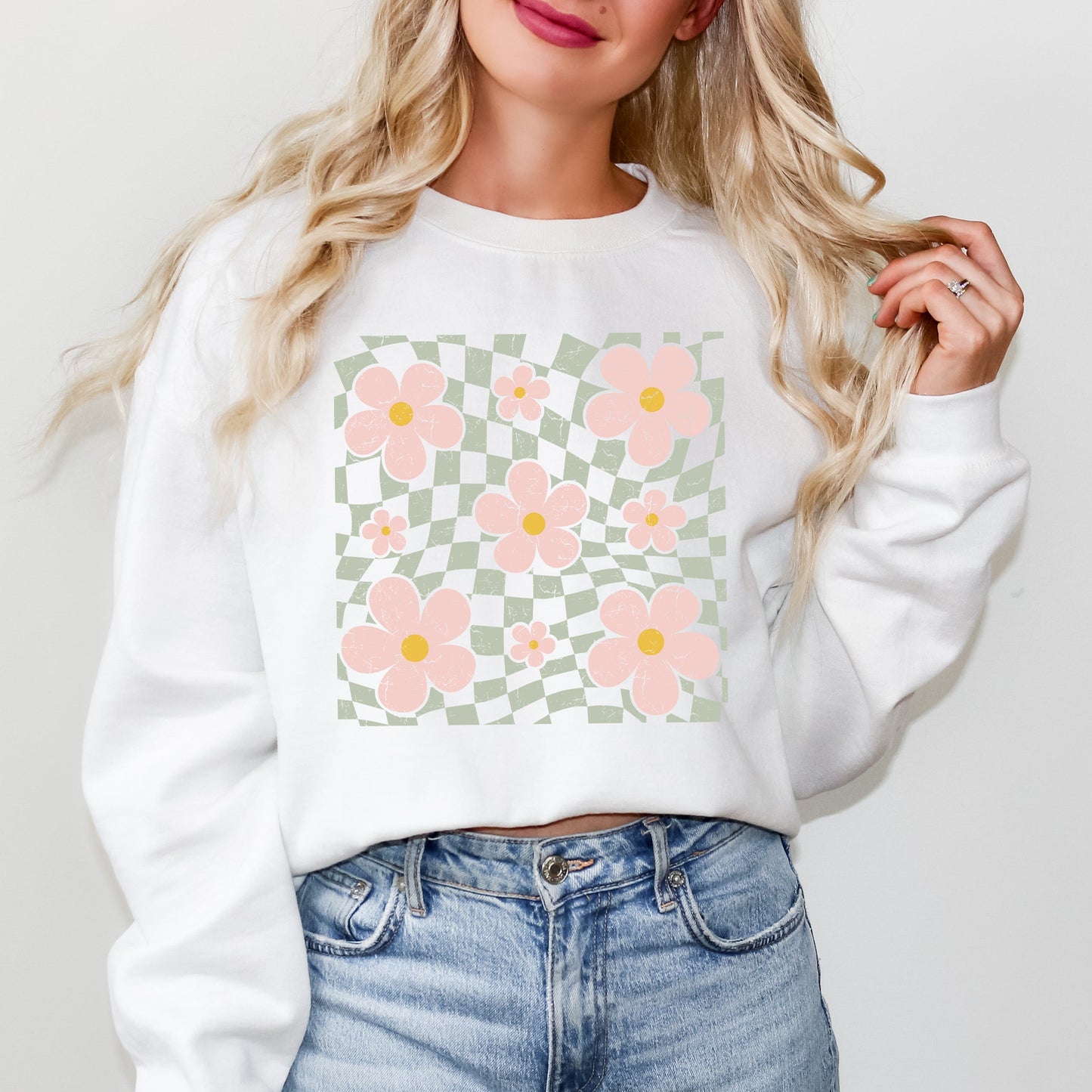 Wavy Checkered Flowers | Sweatshirt