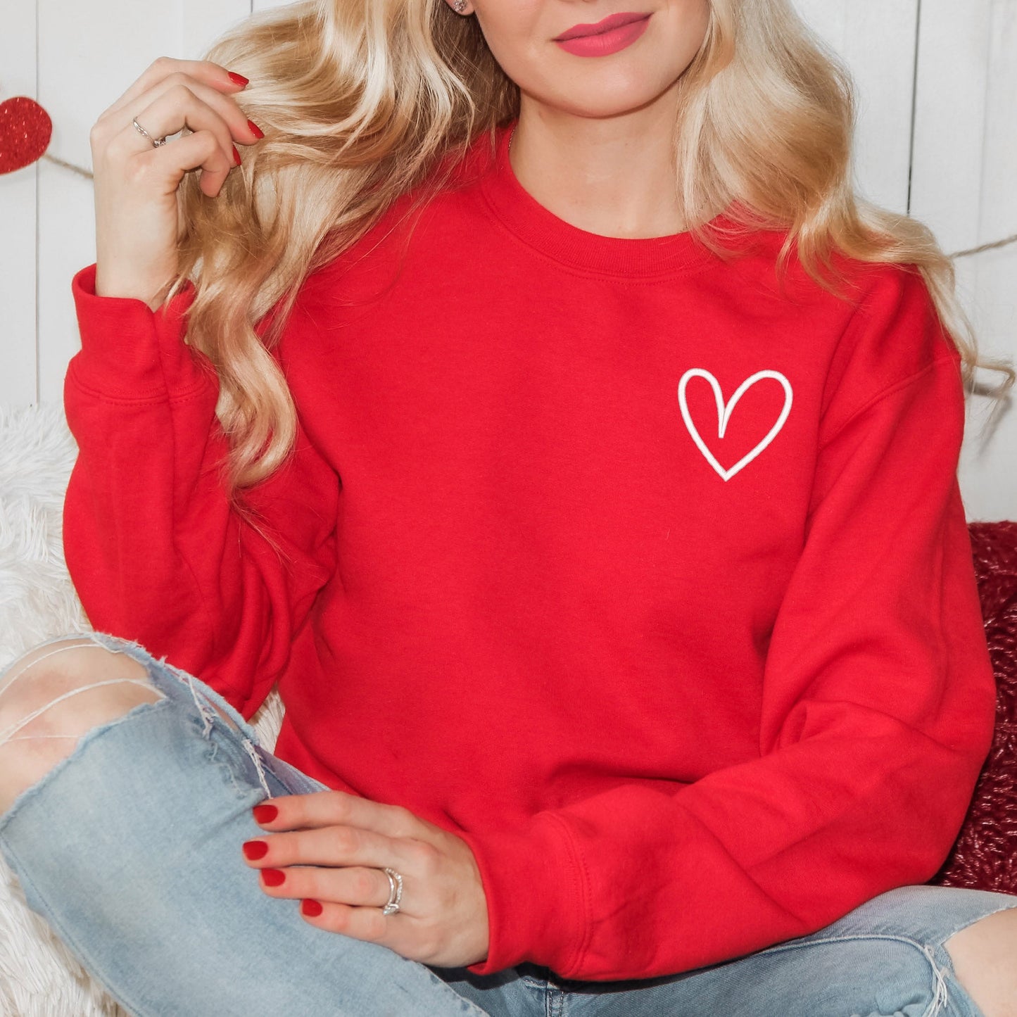 Embroidered Hand Drawn Heart | Sweatshirt