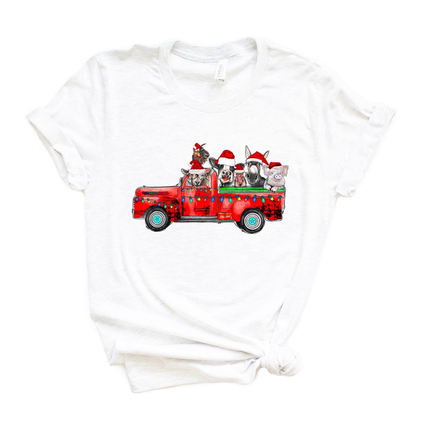 Farm Animals Christmas Truck | Short Sleeve Graphic Tee