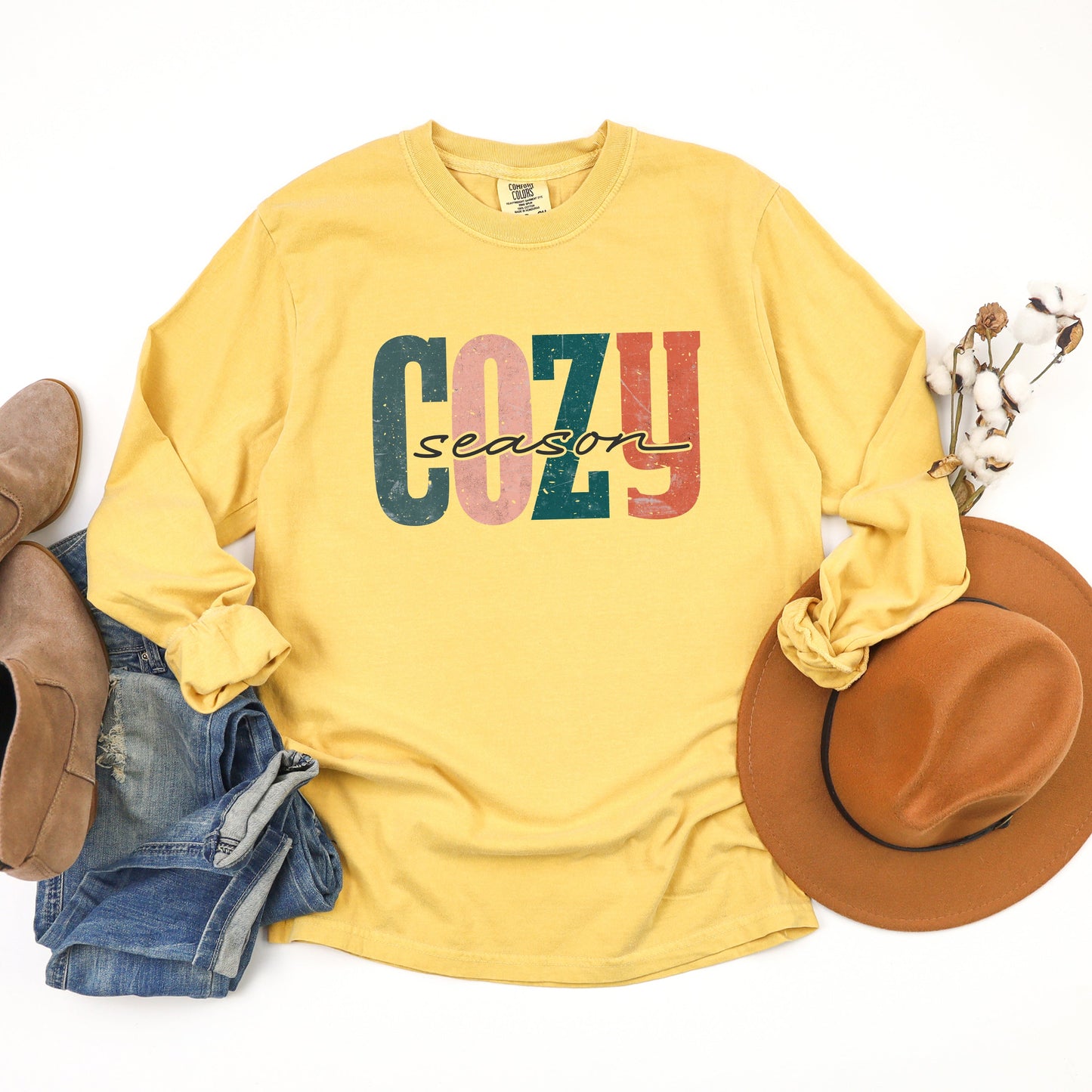 Retro Cozy Season Colorful | Garment Dyed Long Sleeve