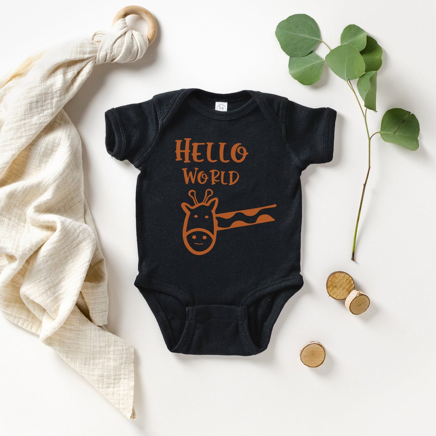 Hello World Giraffe | Baby Graphic Short Sleeve Bodysuit