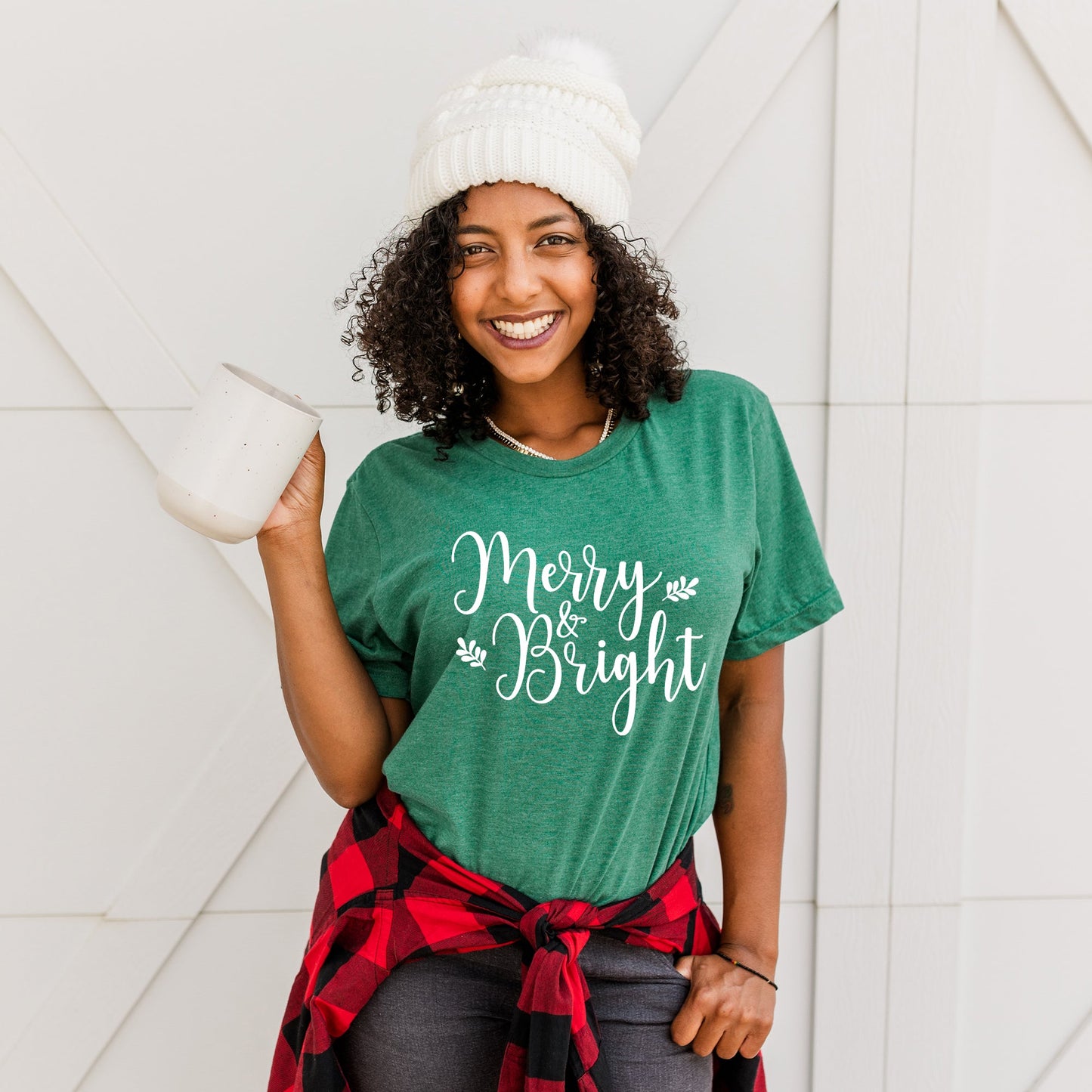 Merry And Bright Cursive | Short Sleeve Crew Neck