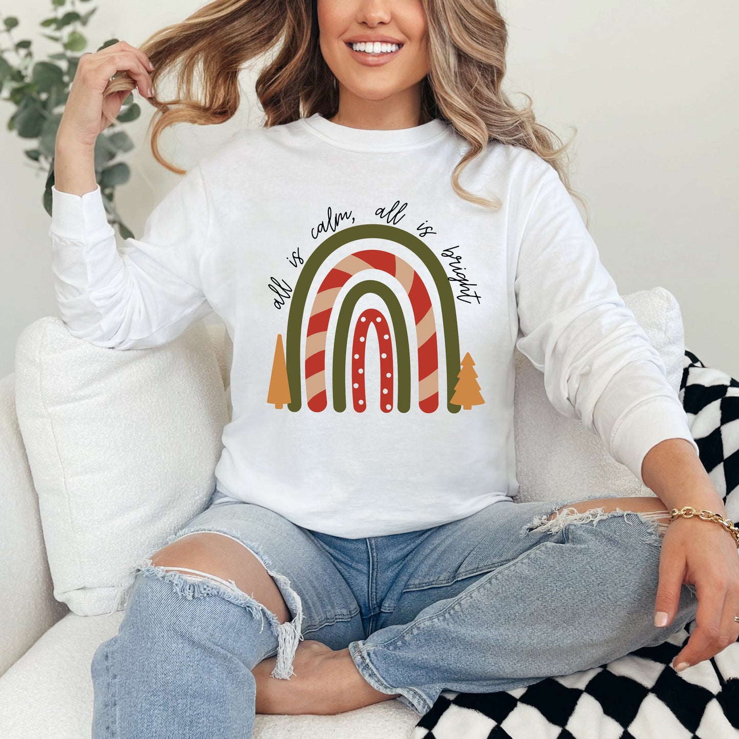 Boho All Is Calm Rainbow | Garment Dyed Long Sleeve