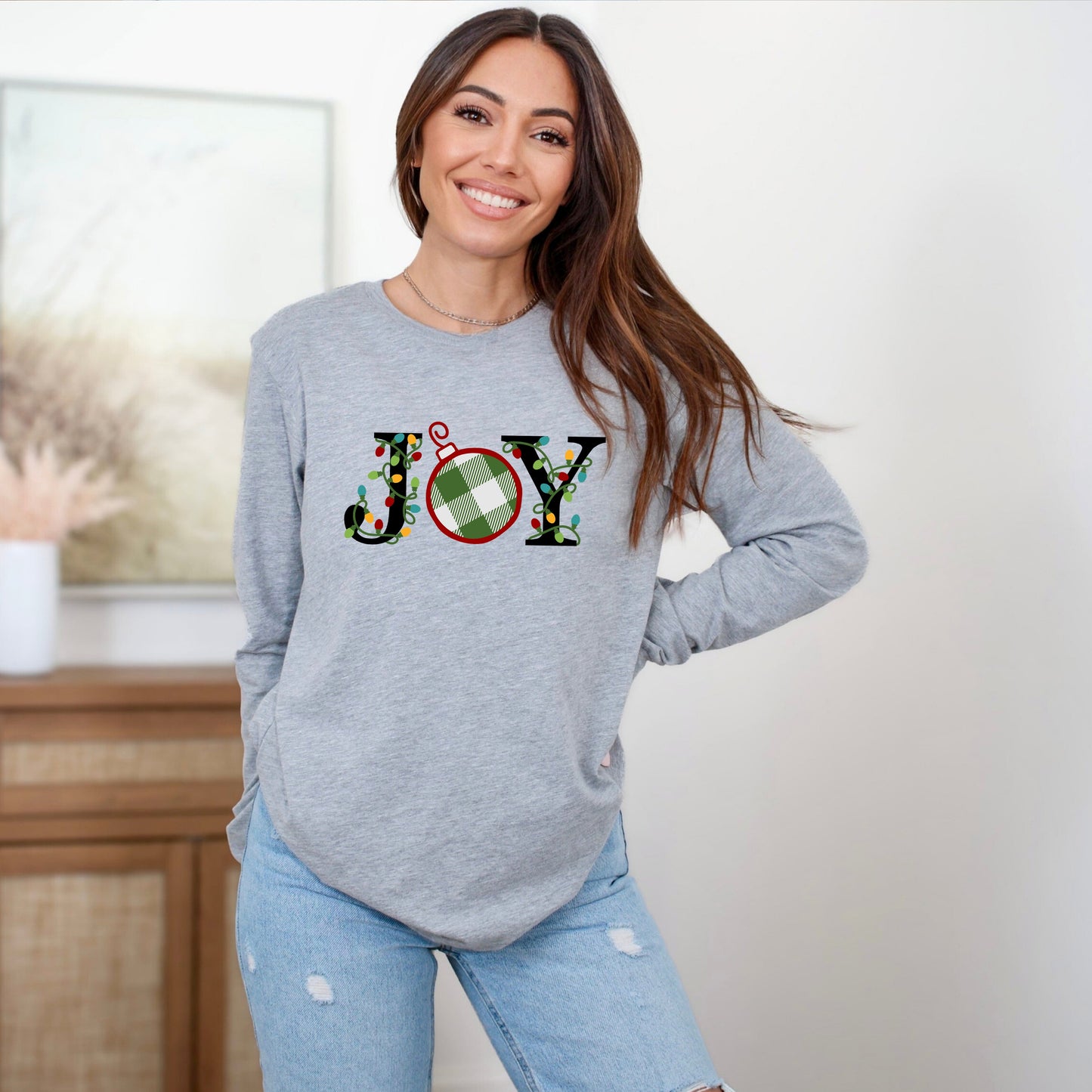 Joy Christmas Lights | Long Sleeve Crew Neck