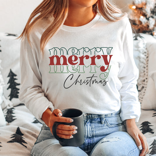 Merry Christmas Stacked | Long Sleeve Graphic Tee