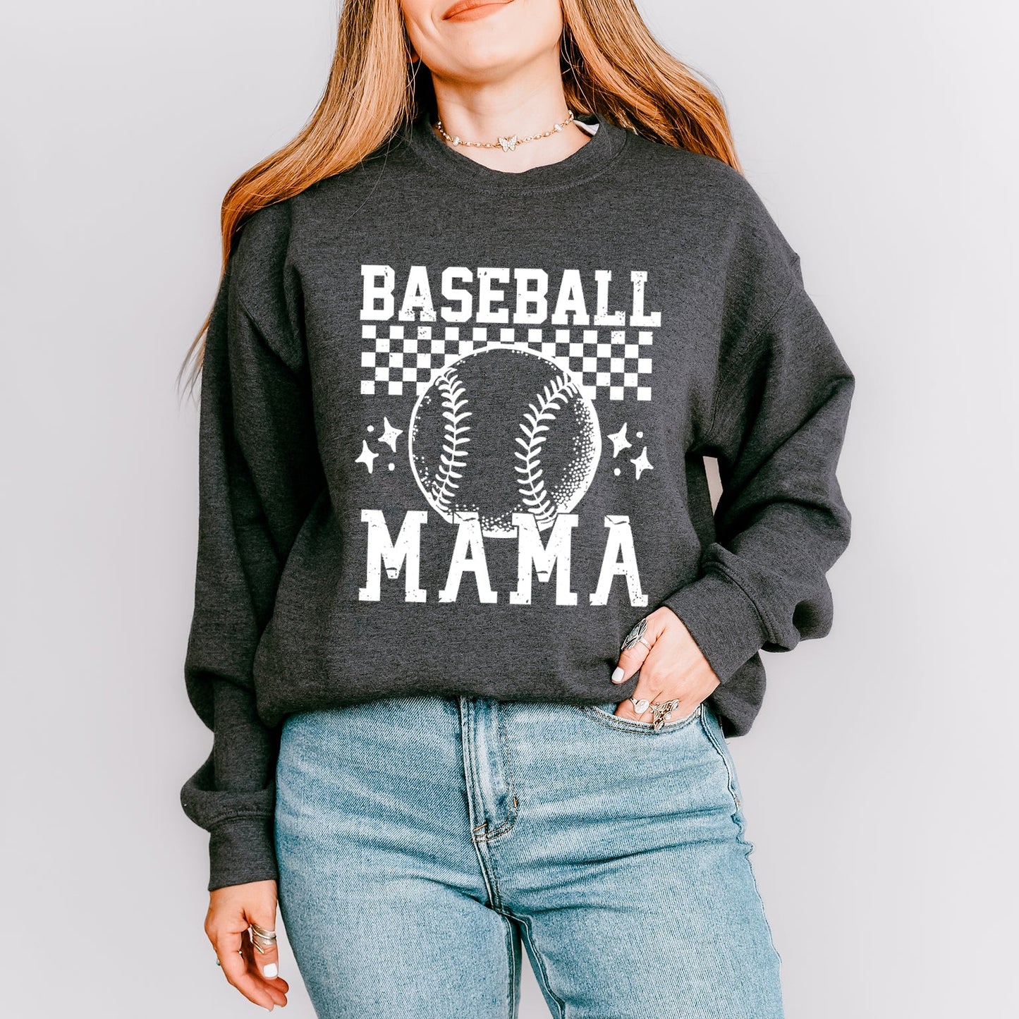 Checkered Baseball Mama | Sweatshirt