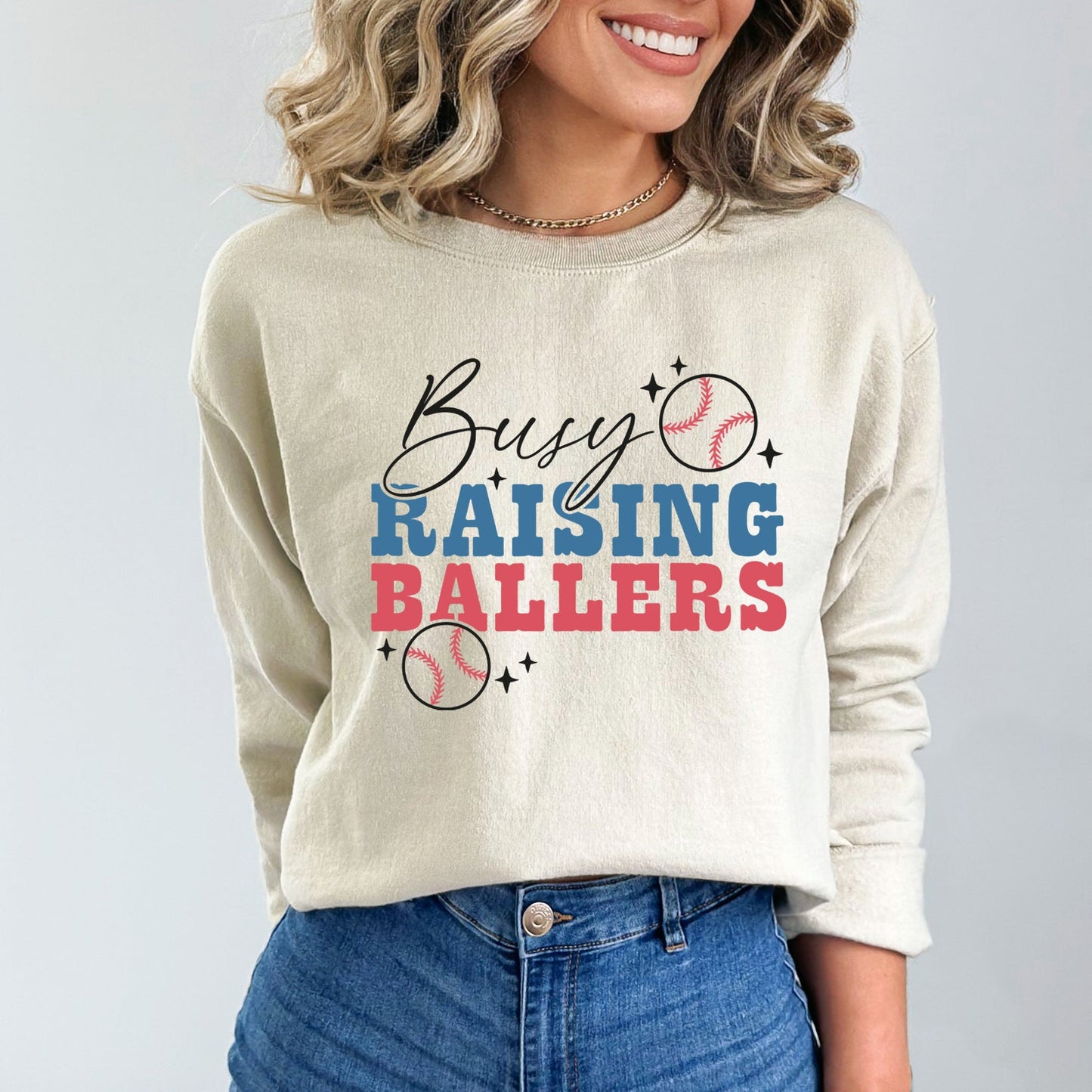 Busy Raising Ballers Baseball Colorful | Sweatshirt