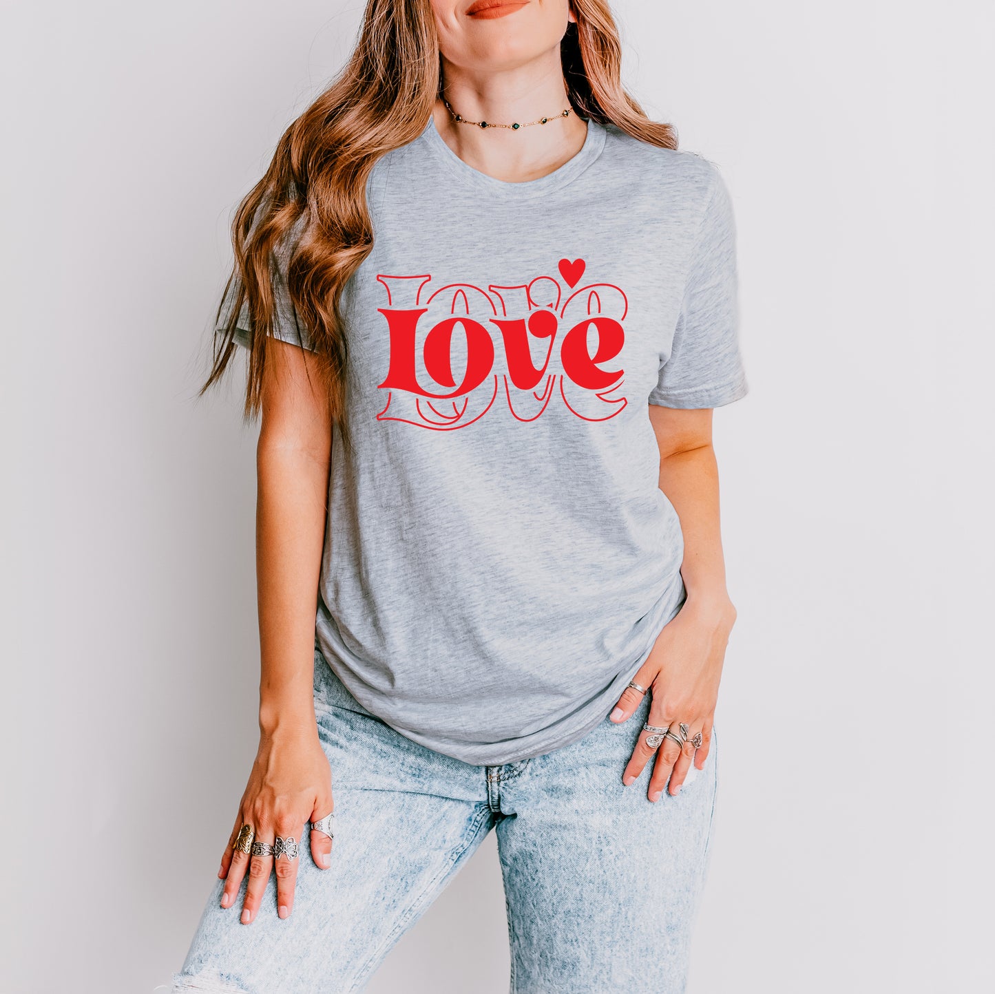 Love Heart Stacked | Short Sleeve Crew Neck