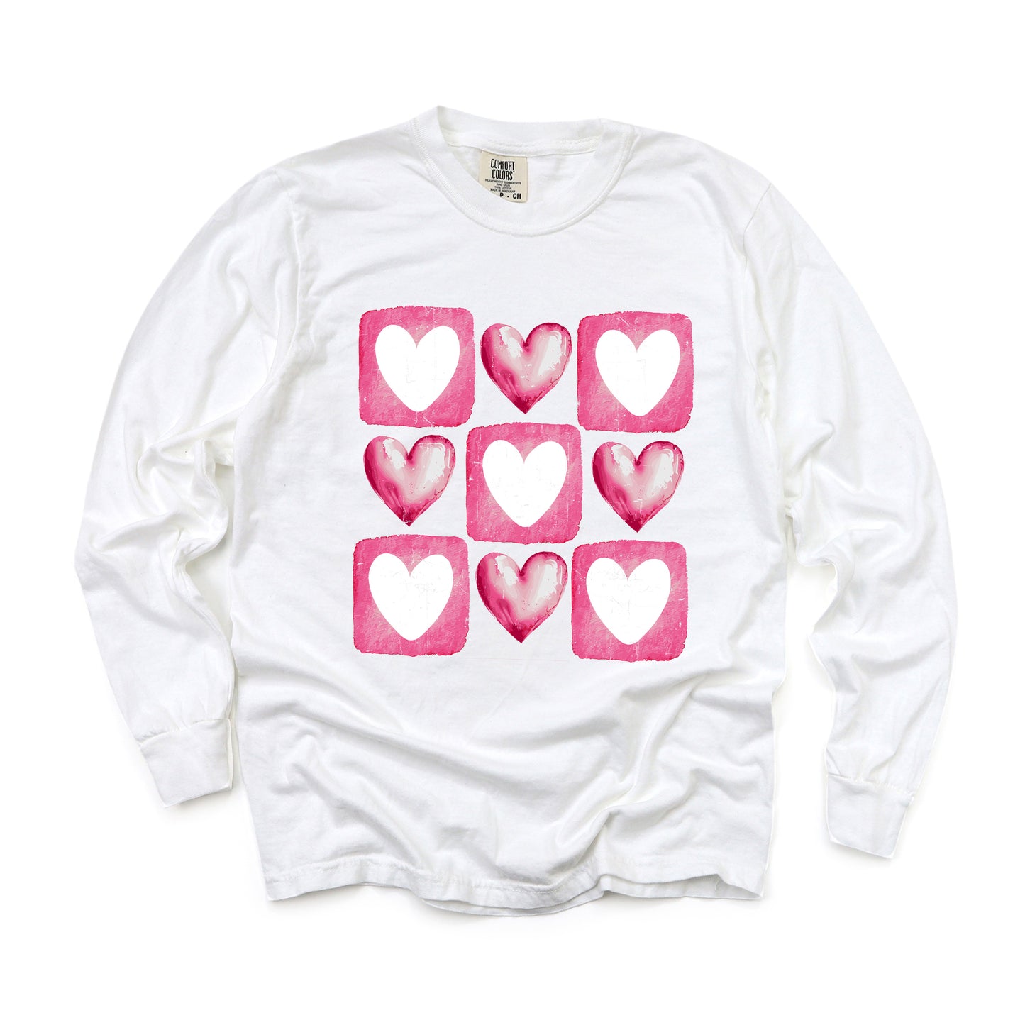 Pink Heart Grid | Garment Dyed Long Sleeve