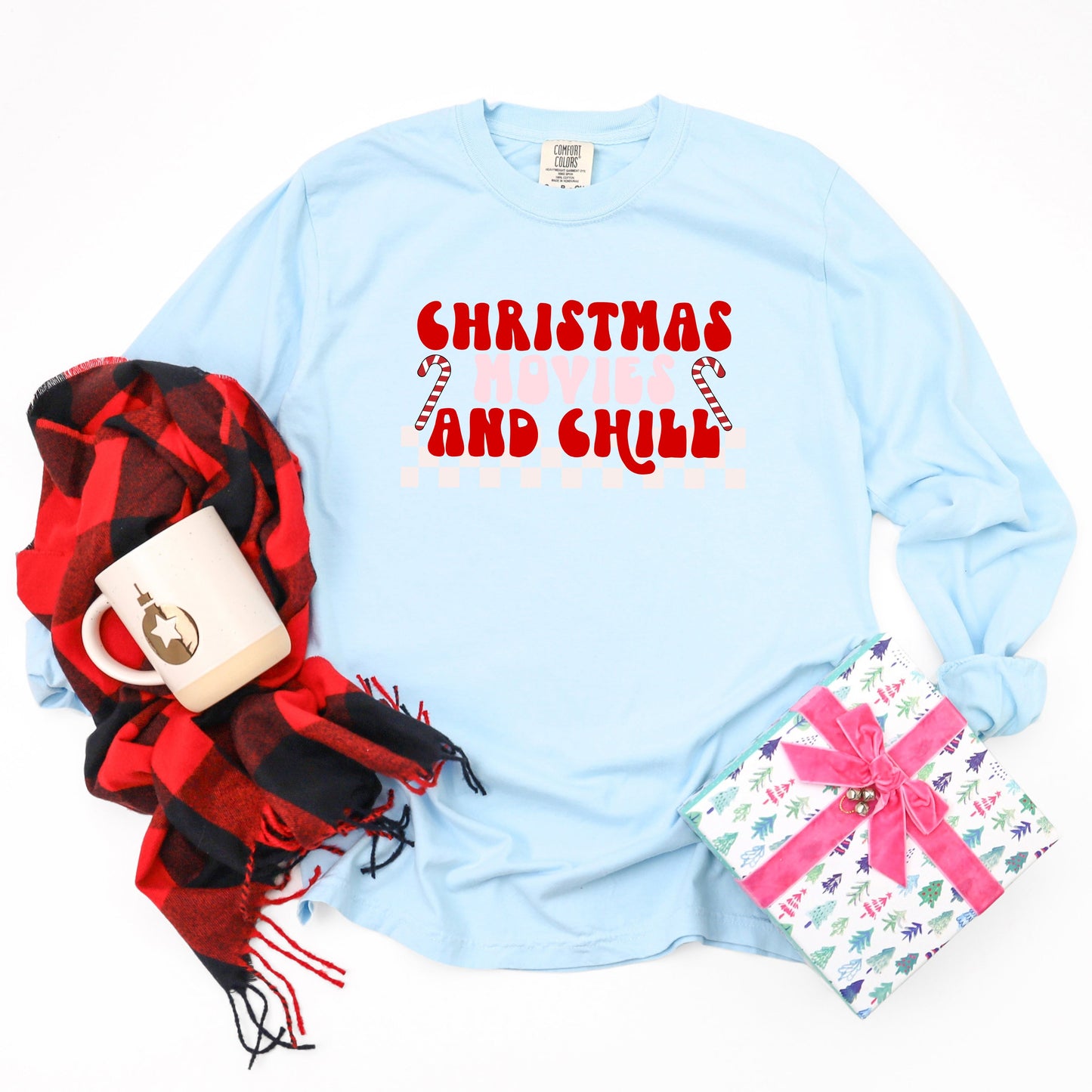 Christmas Movies And Chill Checkered | Garment Dyed Long Sleeve