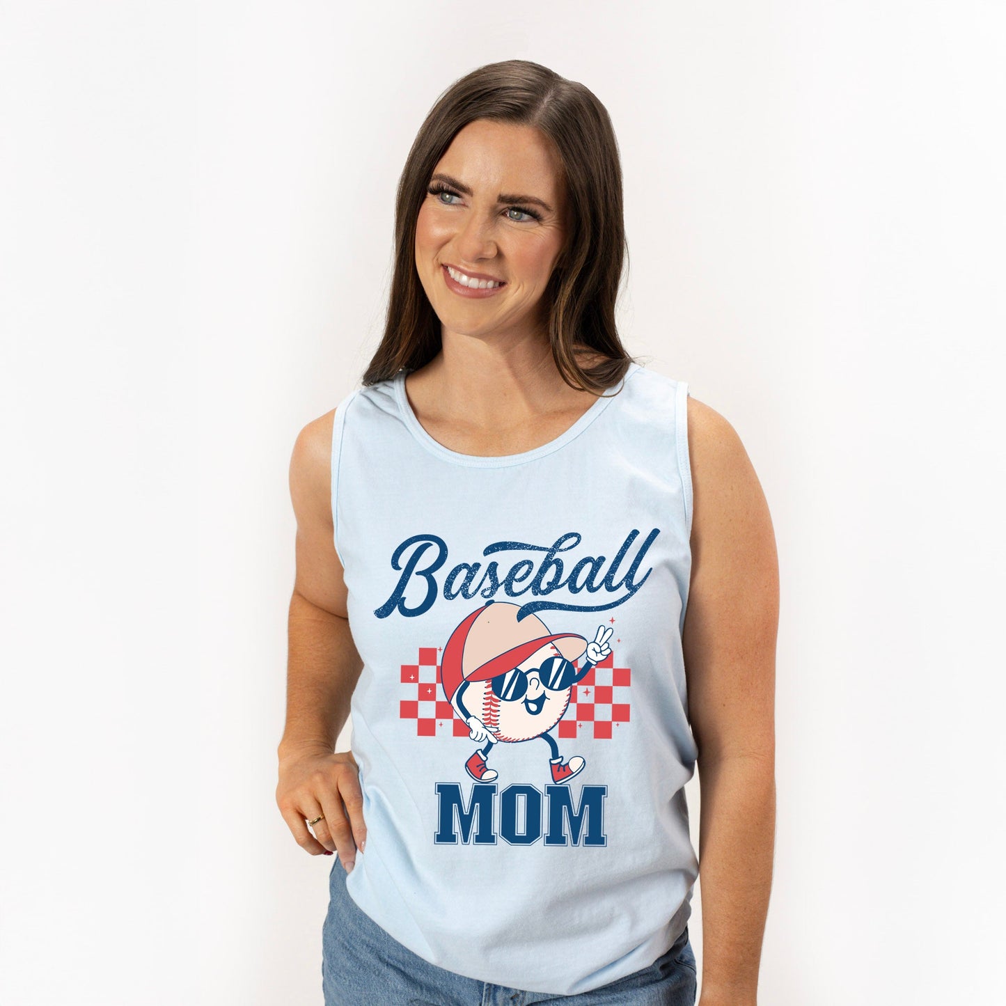 Baseball Mom Checkered | Garment Dyed Tank