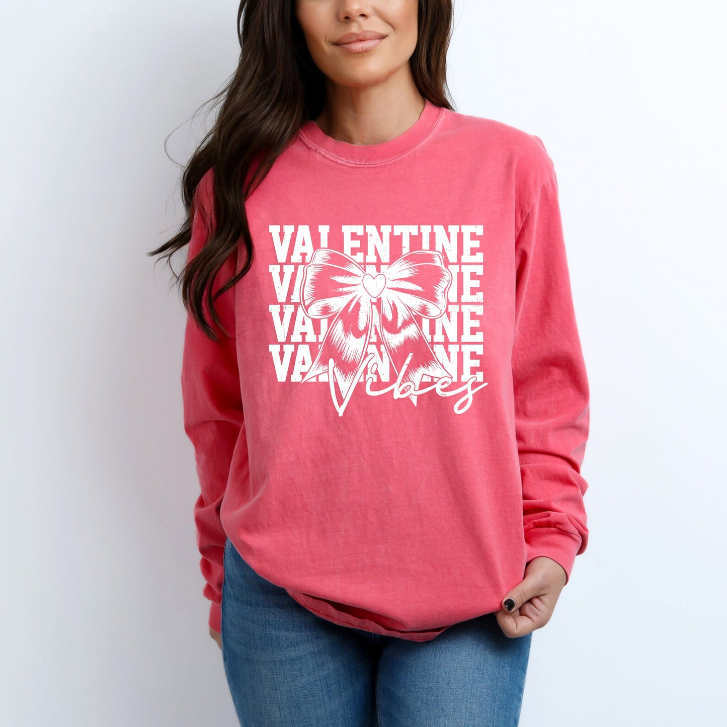 Coquette Valentine Vibes Stacked | Garment Dyed Long Sleeve