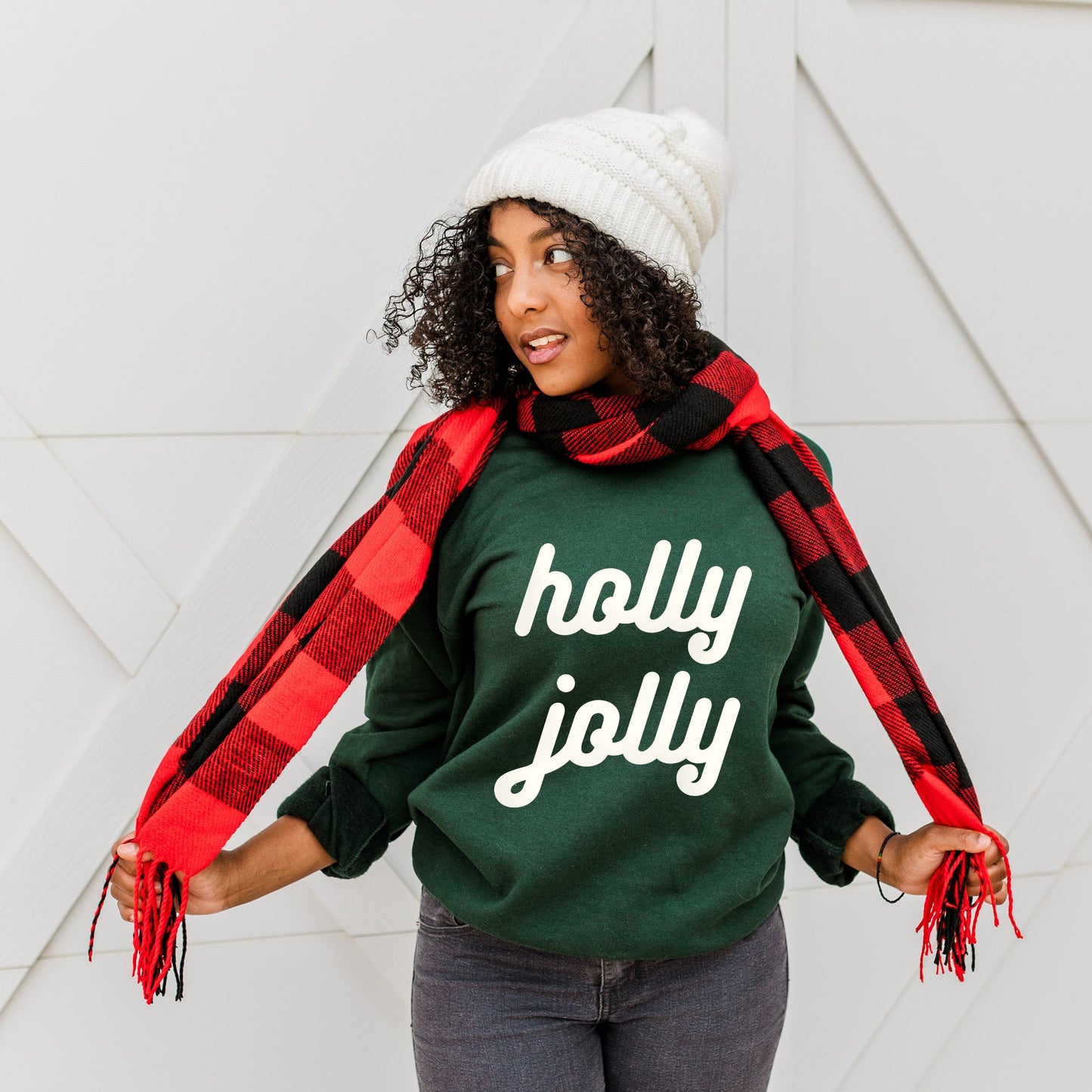 Holly Jolly Bold Cursive Puff Print | Sweatshirt